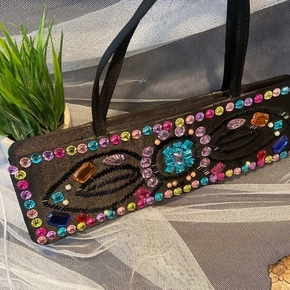 Blingy Black with Colorful Crystals mini Bag - Picture 2 of 5